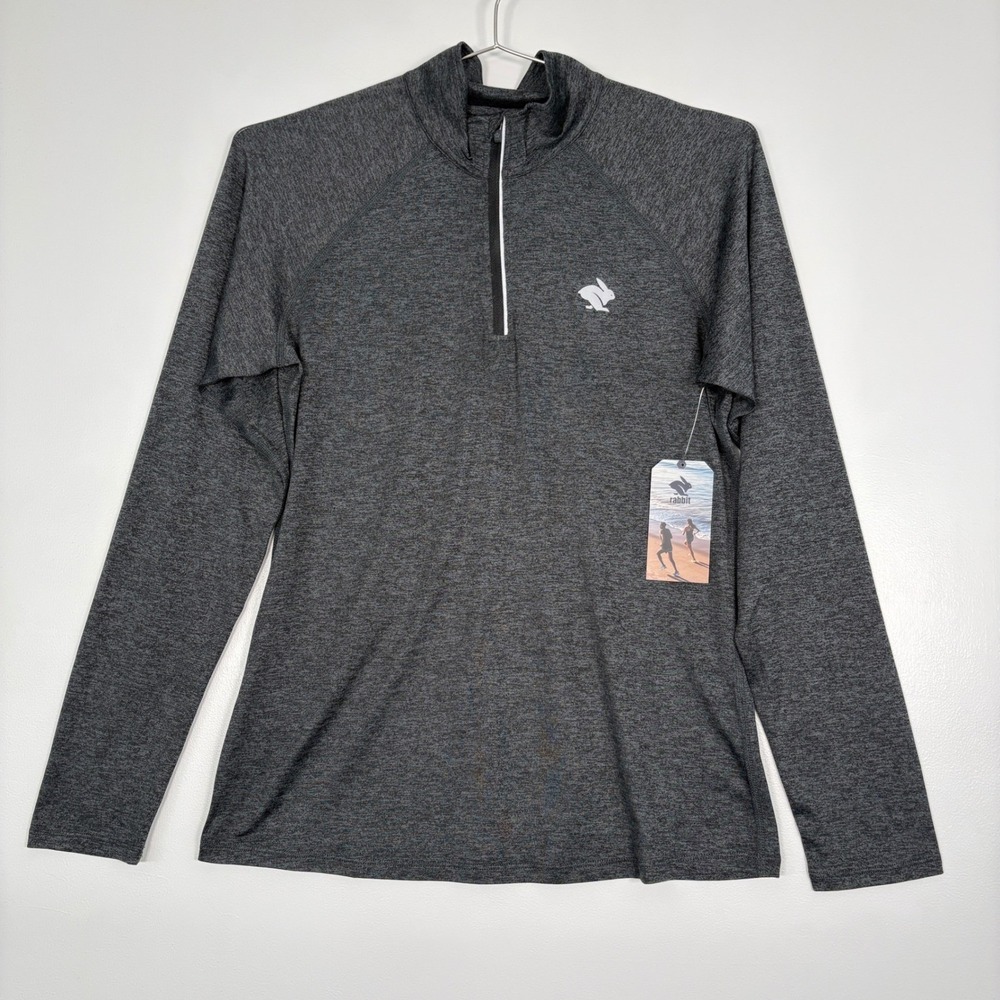 NWT Rabbit Women EZ Zip Large Black Charcoal Long Sleeve Quarter Zip Running Top
